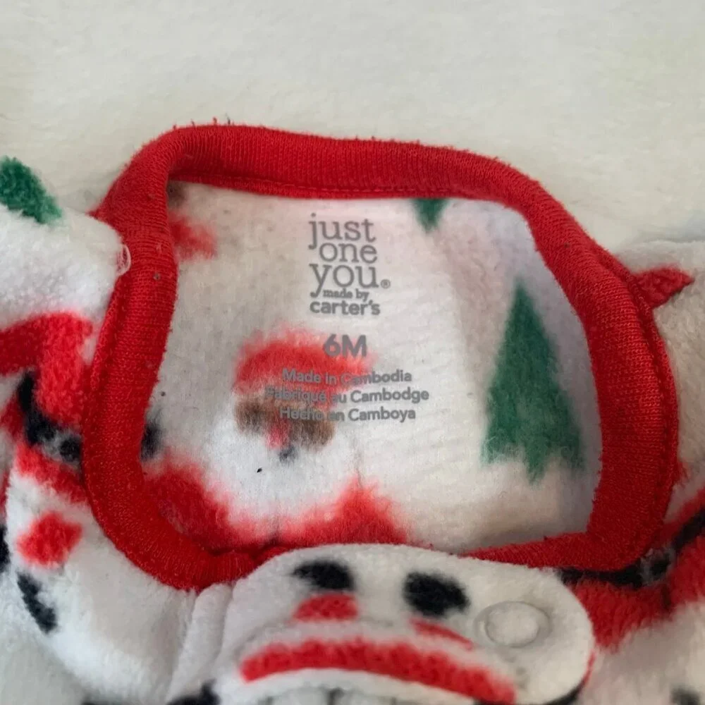 5/$25 Carter's Footed Sleeper Baby 6M‎ White Santa First Christmas Fleece
